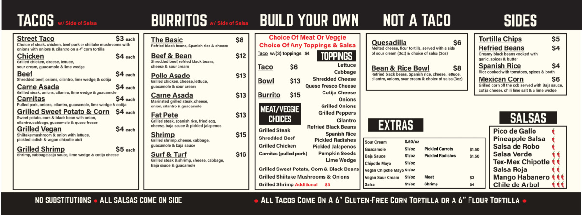 Bueno Tacos Menu